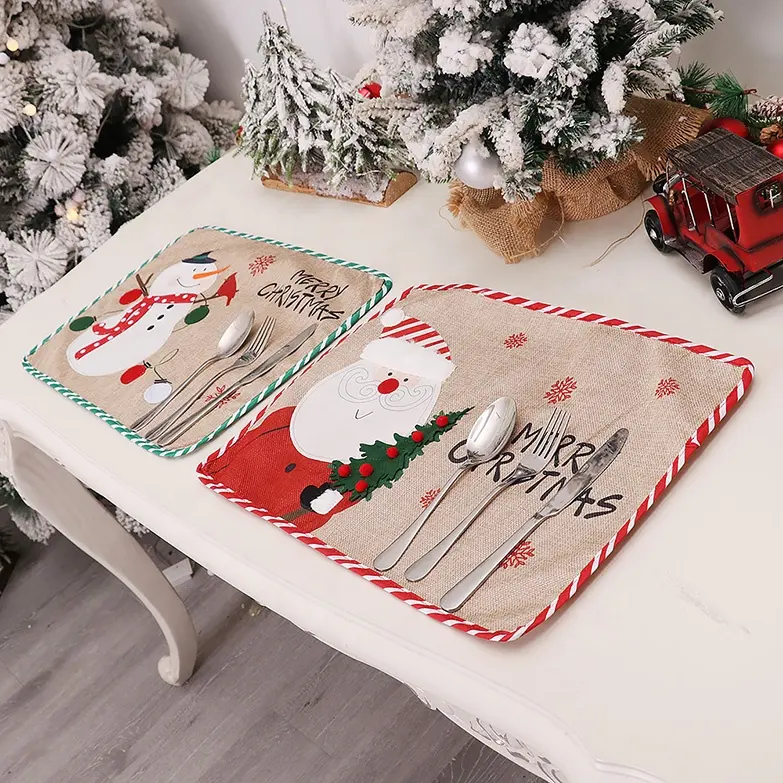 New Creative Embroidery Placemat Santa Snowman Christmas Woven Table Placemat Xmas Home Decoration