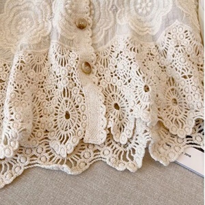 Women French V Neck Floral Lace <strong>Patchwork</strong> Blouse Puff Long Sleeve Button Down Cardigan Elegant Casual <strong>Shirts</strong> Tops - Product Image 5