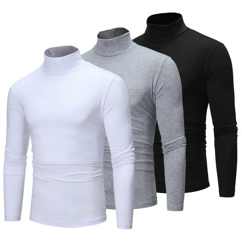Custom men 100% organic cotton warm outdoor high neck long sleeve mock neck t shirt