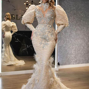 Dq300 Produttori Abiti da Sposa Cina Splendido Abito da Sera Bianco Puro in Pizzo e Chiffon con Perline <span class=keywords><strong>per</strong></span> Feste <span class=keywords><strong>Abbigliamento</strong></span> in Tessuto a Rete - Product Image 3