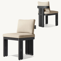 Ensemble de salle à manger moderne en métal noir sur mesure pour hôtel, patio, villa, meubles d'extérieur, table et chaises de salle à manger