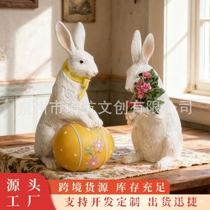 Easter Bunny Resin Decorations With Flowers And Egg For Indoor Home Decoration - Product Image 5