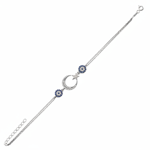 Oro blanco P. 925K de plata esterlina Luna estrella pulsera de mal de ojo BSBL080 - Product Image 2
