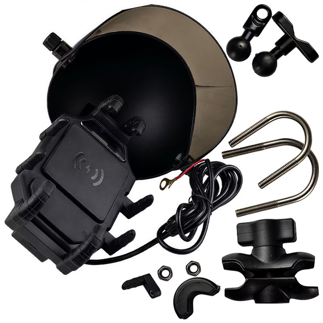 Waterproof Motorcycle Phone Holder with Wireless Charger and Rain Cover for Electric Bike Navigation Mount