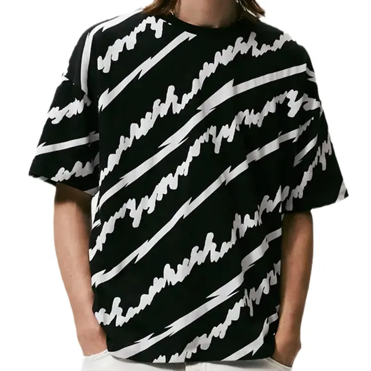 custom logo oversize 240gsm t-shirt stripe tshirt high quality 100% cotton bulk black drop shoulder print streetwear men t shirt