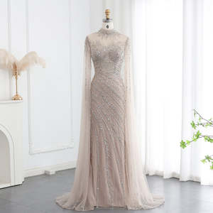 Lusso Dubai <span class=keywords><strong>nero</strong></span> Nude sirena abiti da sera <span class=keywords><strong>con</strong></span> maniche a capo collo alto da donna festa di nozze abiti formali LSZ162 - Product Image 3