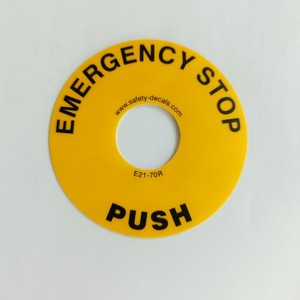 Placa Circular Amarilla con Leyenda de Parada de Emergencia para Interruptor de Seguridad de Maquinaria Industrial, Control de Corte de Energía - Product Image 3