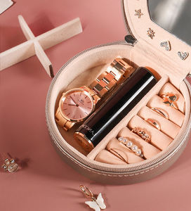 Custom Logo Portable Zipper Jewelry Box Travel-friendly PU Leather Velvet Lining <b>Storage</b> Case Mirror <b>Rings</b> Earrings Cute Small - Product Image 4