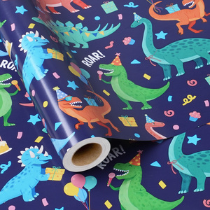 Papel de Regalo con Diseño de Dinosaurios Coloridos, Reverso Ecológico, para Niños, Tema Jurásico, Rollo de Embalaje para Regalos de Cumpleaños - Product Image 1