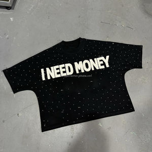 T-shirt pour homme surdimensionné et court avec logo brodé personnalisé, strass personnalisés - Product Image 3