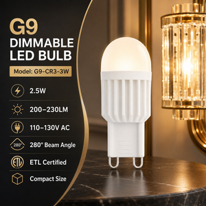 Ampoule LED G9 mini à base céramique, sans scintillement, certifiée ETL, dimmable, 2W, 200LM, AC120V - Product Image 2