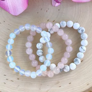 Csja — Bracelet apaisant tête de mort, ensemble de 3 bracelets à Quartz Rose, Howlite, Opalite, perles, bijoux empilables pour femmes et filles, SN1744