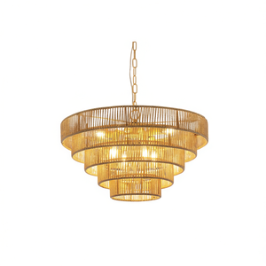 Lámpara Colgante Moderna de Estilo Boho de 24 Pulgadas y 5 Capas de Cuerda de Cáñamo Tejida con Acabado Dorado para Sala de Estar o Comedor - Product Image 1