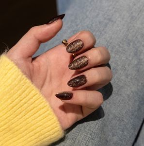 <span class=keywords><strong>Uñas</strong></span> Postizas de Alta Calidad con Efecto Ojo de Gato, Serie Winter Dark, Polvo Brillante, Forma Almendrada, Paquete de 30 Piezas con Kit de Preparación - Product Image 1