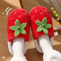 Mignonnes pantoufles d'intérieur roses en fourrure de fraise, chaudes et moelleuses, en peluche, pour femmes et filles, hiver 2026, à semelle épaisse et plateforme
