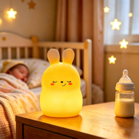 Veilleuse en silicone en forme de lapin avec minuteur 30 minutes, lampe LED rechargeable en forme d'animal mignon et souple avec contrôle tactile, cadeaux amusants pour bébé