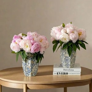 Florero de cerámica de porcelana azul y blanca pintado a mano, decoración de entrada de restaurante, arreglo de flores de peonía de estilo chino Retro - Product Image 3