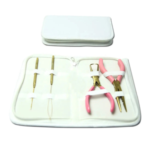 Kit d'outils professionnels pour extensions de cheveux, pinces, aiguilles, crochets, connecteurs métalliques, outils d'application, kit de salon avec étui - Product Image 1