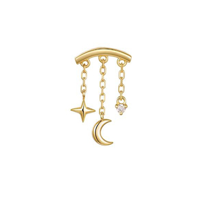 Pendientes de Borla con Estrella y Luna en Oro de 18K, Diseño Minimalista Geométrico con Zirconia y Rodio, para Chicas Jóvenes, Regalo de Aniversario - Product Image 1