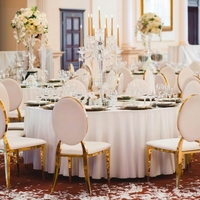 Chaise de banquet européenne dorée à dossier rond, chaise de luxe pour mariage, chaise de salle à manger pour hôtels et événements