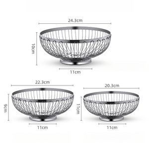 Nouvelle conception Panier à <span class=keywords><strong>fruits</strong></span> rond en acier inoxydable 304 argenté pour collations, <span class=keywords><strong>fruits</strong></span>, pain, cuisine, salon - Product Image 1