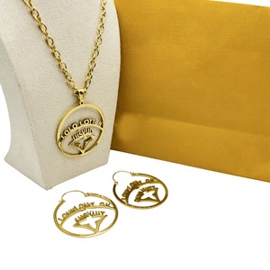 Parures <span class=keywords><strong>de</strong></span> <span class=keywords><strong>bijoux</strong></span> <span class=keywords><strong>de</strong></span> mariage <span class=keywords><strong>de</strong></span> luxe pour femmes, colliers et boucles d'oreilles en acier inoxydable plaqué or 18 carats, vente en gros d'usine - Product Image 2