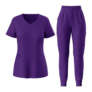 Women Scrub Set V-Neck Short Sleeve Moisture Wicking Knitted Split Uniform Hospital Workwear Casual Wear Pet Clinic Apparel - Product Image 3