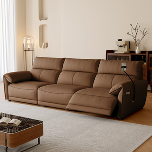 Sofá <span class=keywords><strong>Reclinable</strong></span> Eléctrico Marrón de <span class=keywords><strong>3</strong></span> <span class=keywords><strong>Plazas</strong></span>, Sofá de Cuero Moderno para Sala de Estar, Muebles de Ocio, Venta al por Mayor Directa de Fábrica - Product Image 2