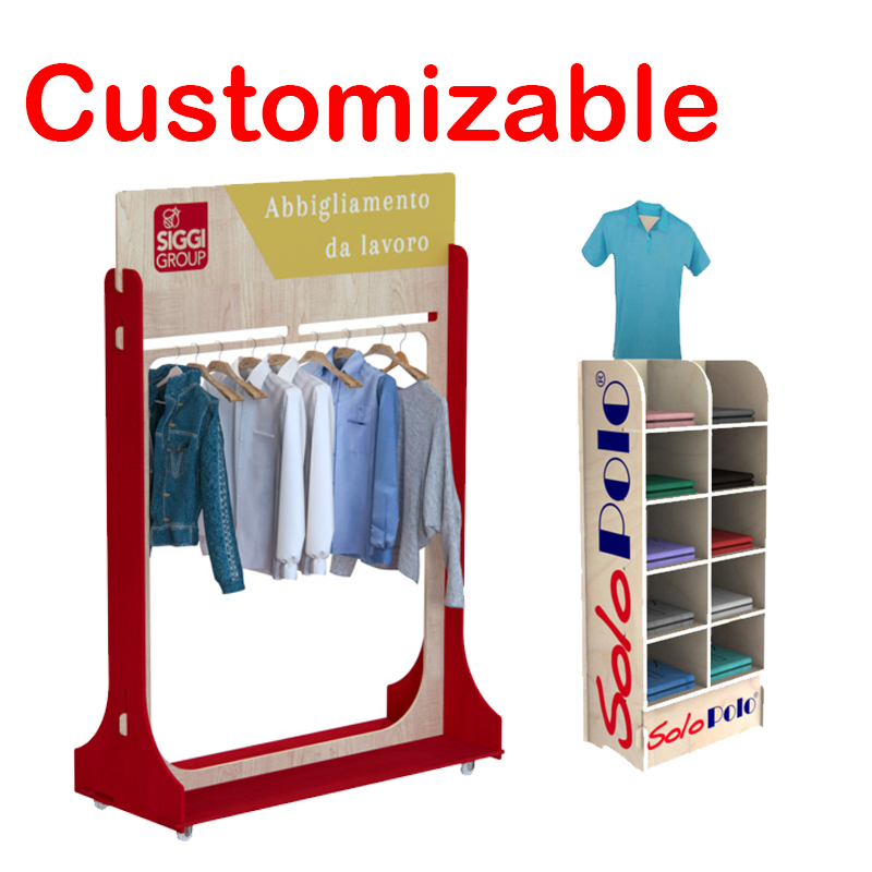 Apache Customizable Double-Sided Light Duty Modern Plywood Floorstanding T-Shirt Display Rack Customized Colors for Supermarkets — view 2