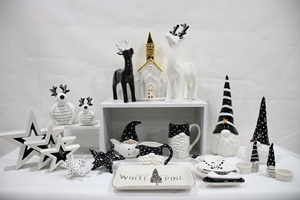 Ensemble de Décoration de noël: la <span class=keywords><strong>maison</strong></span> Blanche avec lumière Ange figurines, Arbre De Noël En Céramique, Blanc noir renne - Product Image 5