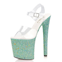 Sac à paillettes lumineux, talon fin ultra haut de 20 cm, modèle de banquet, chaussures à talons hauts pour défilé, chaussures de club sexy, danse sur poteau, Lady Liang