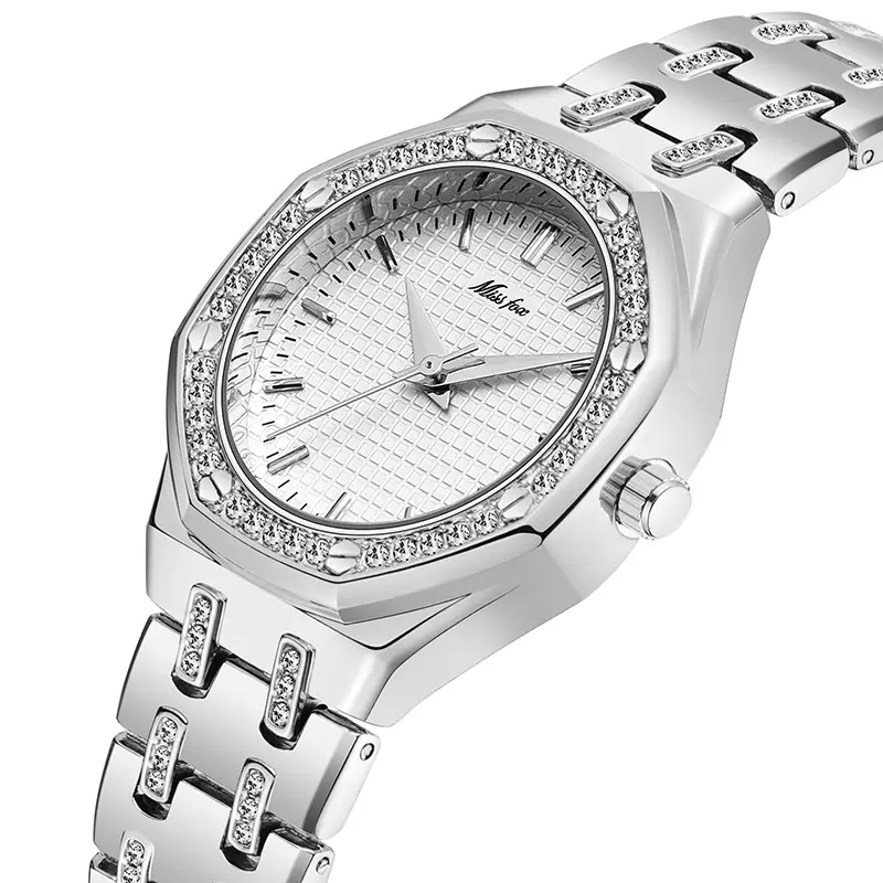 Miss fox diamant hip hop glacé bling bling montres de luxe pour femmes en acier inoxydable