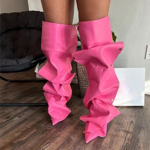 Nouvelles bottes western pour femmes, couleur unie, talon fin, décorées de clous, largeurs de mollets variées - Product Image 6