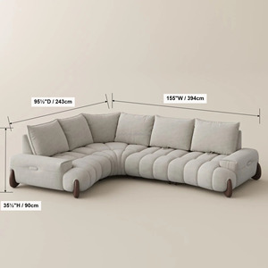 <span class=keywords><strong>Divano</strong></span> Componibile Curvo FERLY Cloud Like, Cuscini Profondi Regolabili, <span class=keywords><strong>Divano</strong></span> Angolare a L in Tessuto con Gambe in Legno Massello - Product Image 6