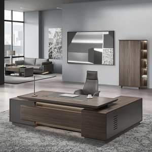 Grand bureau extensible de couleur noyer de luxe léger et de style simple, au design moderne et high-tech, pour le bureau du président - Product Image 3