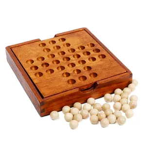 Jumping Marbles Peg Solitaire with 33 Wooden Marbles Game Wood Box