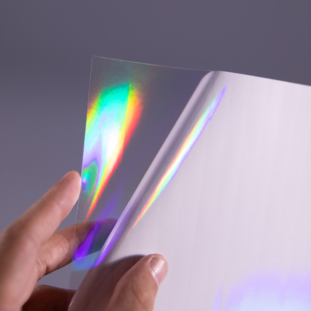 Flexography Adhesive Waterproof Rainbow Transparent Overlay A4 Size Holographic Sticker Paper Clear Cold Laminating Film Sheet