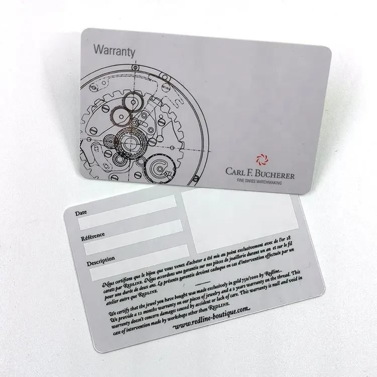 Tarjeta DE GARANTÍA DE Pvc de impresión de plástico personalizada personal de alta calidad para reloj de lujo