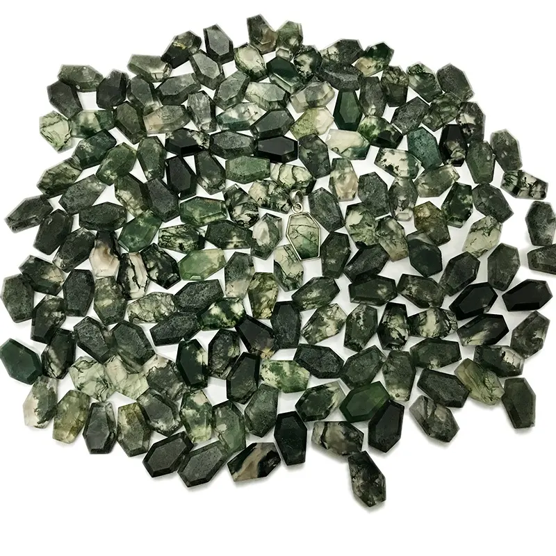 Natural gemstone coffins,moss agate coffin shaped for making pendants