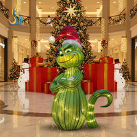 Lanterne LED 3D personnalisée pour festival, figurine de monstre vert avec chapeau de Père Noël pour la décoration de fête de Noël