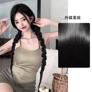 Perruque queue de cheval tressée noire pour femme Qing Sun, 120g, en fibre haute température, accessoire capillaire pour un look tendance - Product Image 3