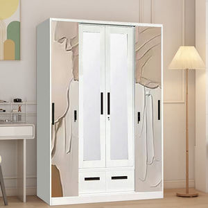芸術的な質感のモダンなスチール製スライドドアワードローブ、鏡面仕上げの家庭用家具、寝室収納キャビネット、大容量、卸売 - Product Image 3