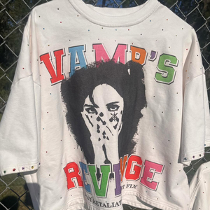 320 Gsm kapas rajutan Gotik Streetwear abu-abu t-shirt grosir berlian imitasi kustom Vintage cetak reguler cocok untuk pria kualitas tinggi - Product Image 2