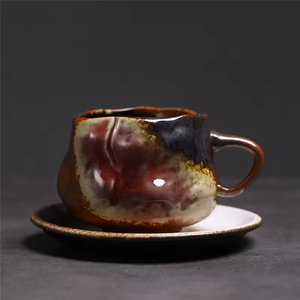 Kiln Change Japanese Modern Design <b>Ceramic</b> Coffee Tea <b>Cup</b> and Saucer Set 300ml with Spoon Dishwasher & Microwave Safe - Product Image 4
