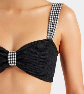 Fabricación OEM, Diseño Personalizado, Top de Bikini Texturizado con Estampado de Cuadros, Banda en Contraste, Parte Inferior con Volantes, Secado Rápido, Spandex/Nylon - Product Image 4