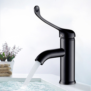 Grifo de latón para laboratorio médico con mango largo en ángulo, grifo mezclador de agua fría <span class=keywords><strong>y</strong></span> caliente negro mate para hospitales, clínicas <span class=keywords><strong>y</strong></span> laboratorios - Product Image 3