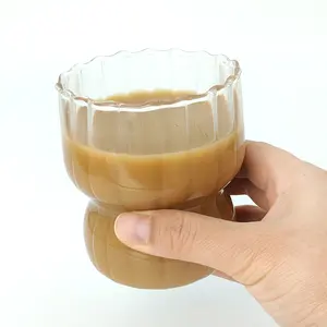 独特设计8盎司可堆叠条纹硼硅酸盐玻璃咖啡杯茶汁饮水杯