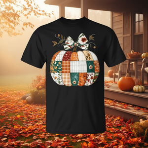 T-Shirt Patchwork con Motivo Floreale e Zucca, Collo Tondo, Manica Corta, Unisex, per Adulti, Autunno, Halloween, Abbigliamento Promozionale con Stampa Digitale - Product Image 4