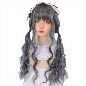 Perruque synthétique de style japonais pour <span class=keywords><strong>femme</strong></span>, cheveux longs bouclés, franges légères, design amincissant le visage, peut être permanentée/teinte, perruque complète ajustable - Product Image 1