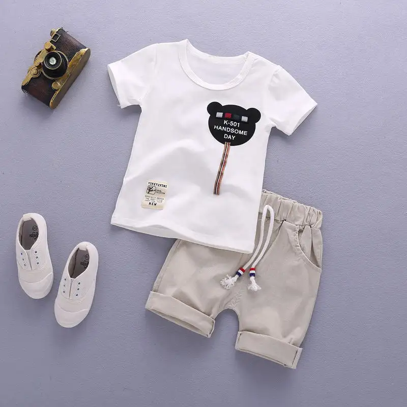 Hot sale 2023 summer style children clothing sets baby boy clothes short sleeve cartoon printed casual wear kids wear cotton